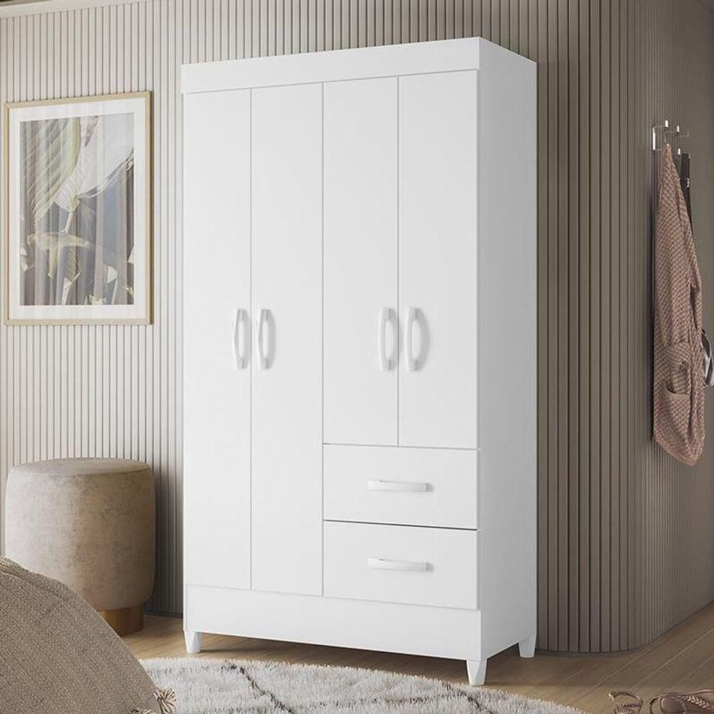 Guarda Roupa Mobi 4 Portas 2 Gavetas Branco Fosco rosa Branco Fosco rosa