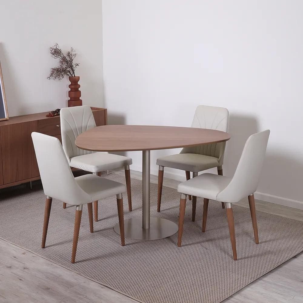 Conjunto de Jantar Mesa Orgânica Kalyx 4 Cadeiras Lara - Champanhe c/ Canella - Off White