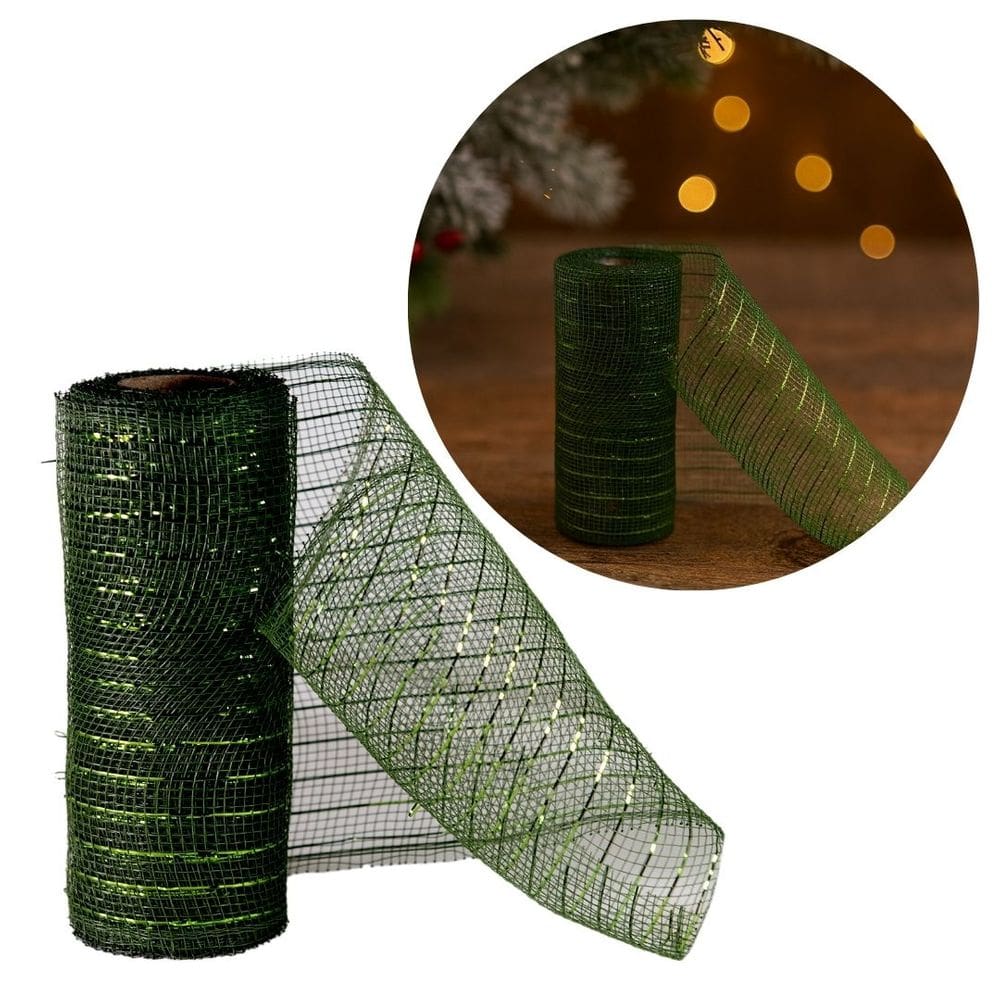 Tela Decorativa Natal Malha Tule Sisal Verde Fosco Premium 15cm x 5 metros