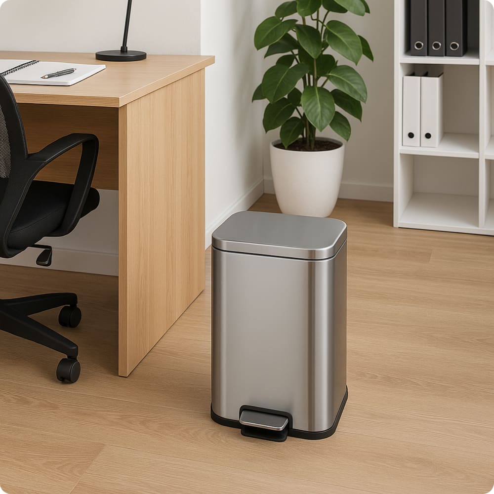Lixeira Inox 12 Litros Retangular com Pedal, Fechamento Suave e Cesto Removível Ideal para Cozinha e Banheiro Brinovar