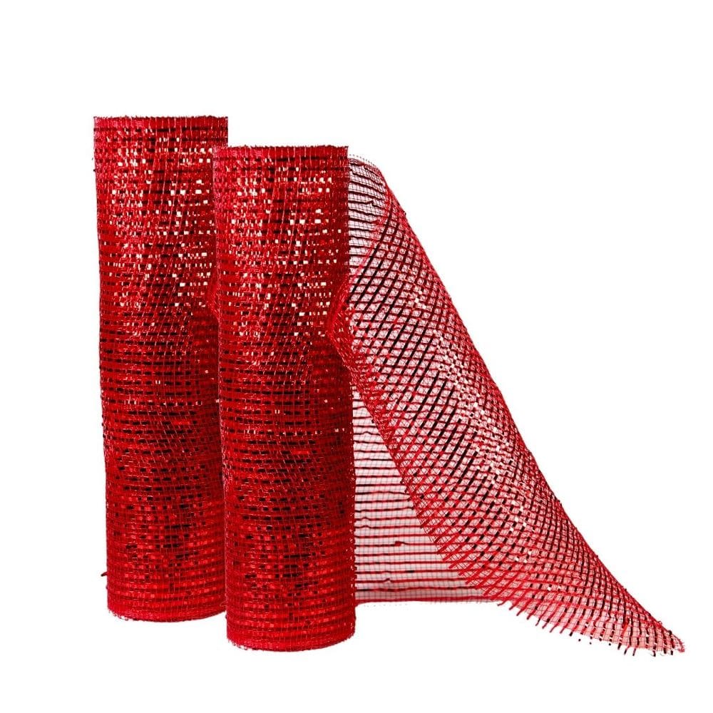 Jogo 2 Telas Decorativa Natal Malha Tule Trançado Vermelha Premium 25cm x 5 metros