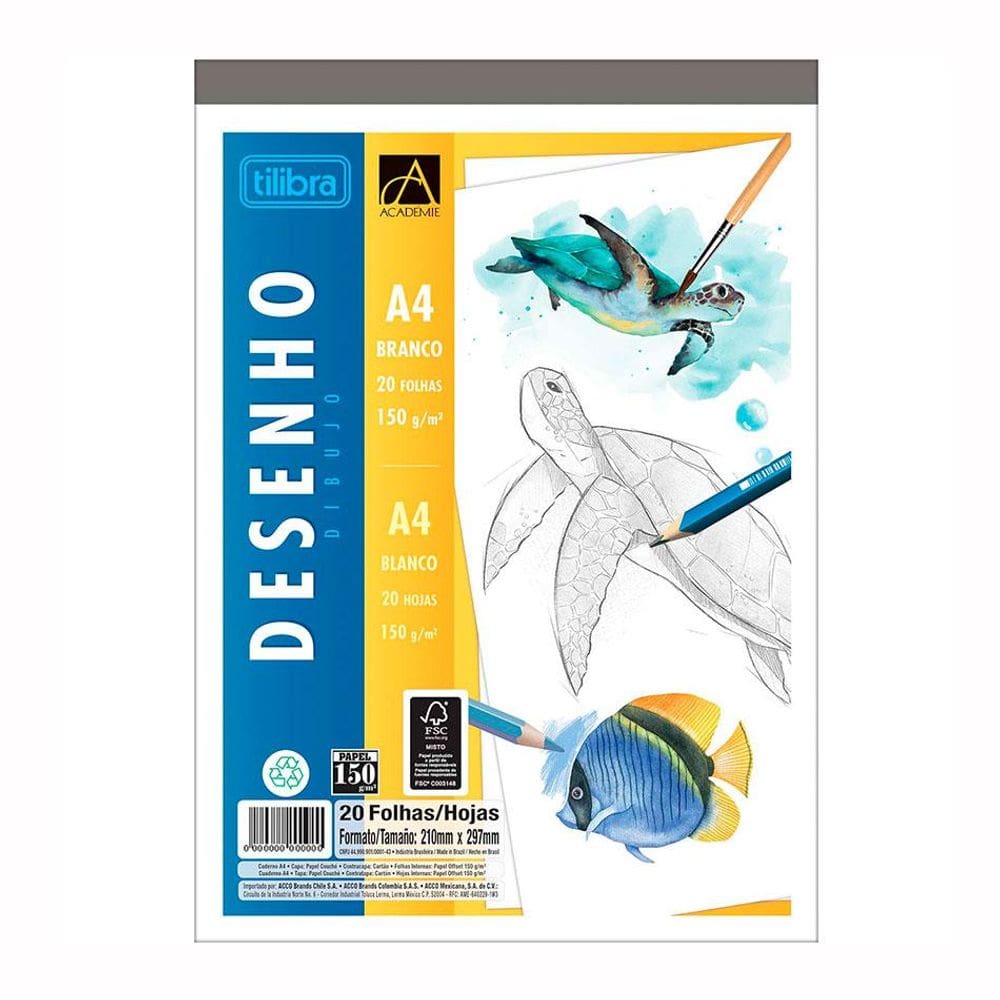 Bloco desenho branco A4 150g com 20 folhas - Tilibra
