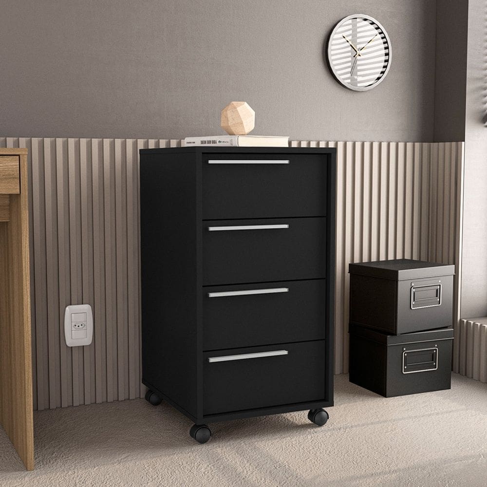 Gaveteiro Maia 4 Gavetas Preto Politorno Móveis