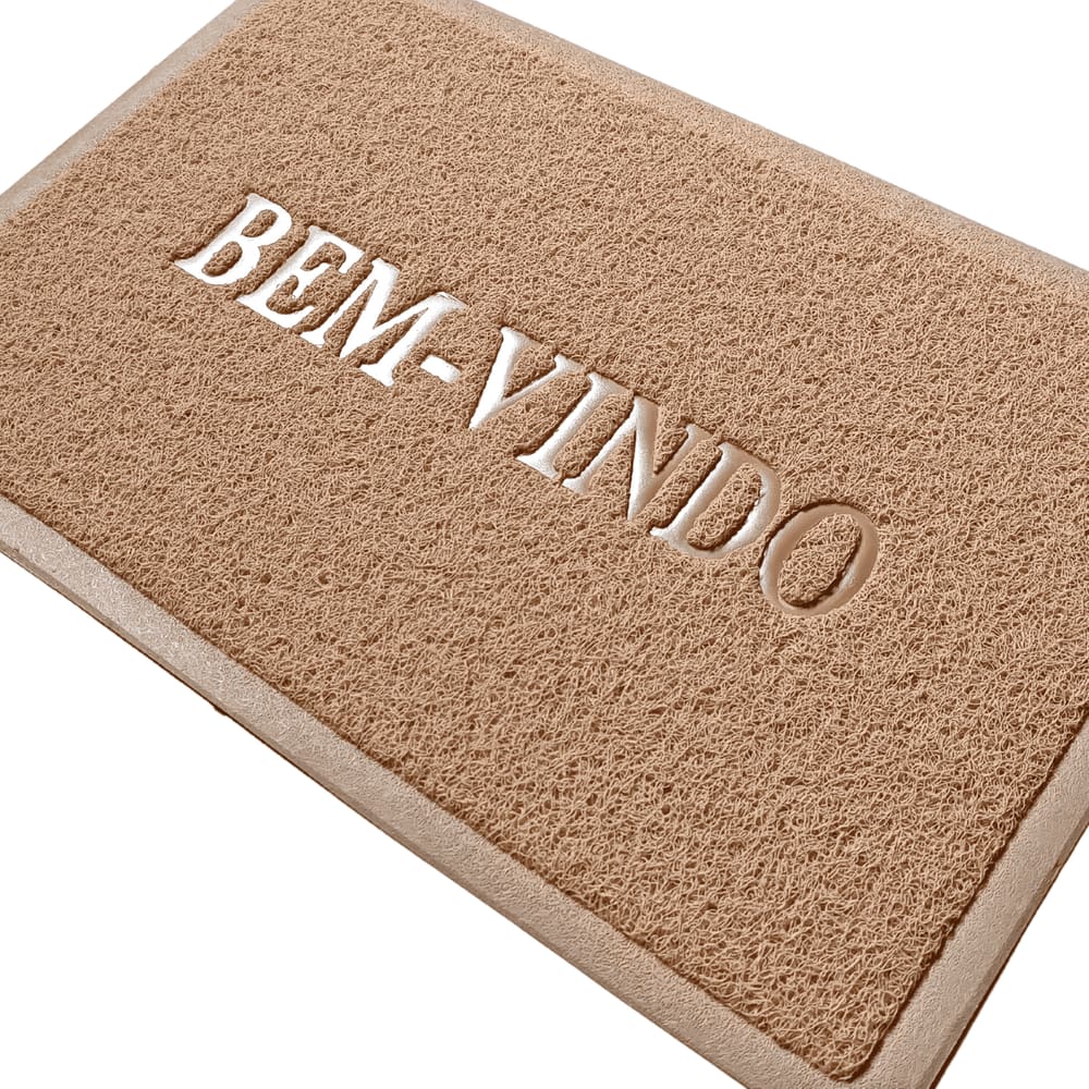 Capacho Tapete de Entrada Bem Vindo 60cm x 40cm PVC Bege