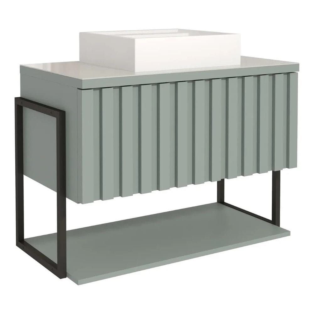 Armário Banheiro Mdf E Aço C/ Cuba Pratel. Porta Havaí Verde