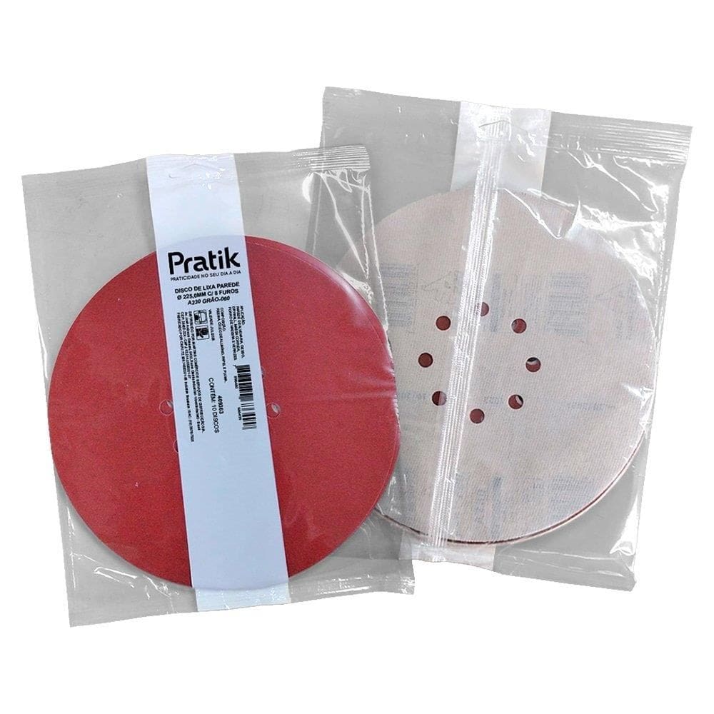 Disco Lixa Massa Pratik A230 9” 225 mm 8 Furos  – 10 Unidades