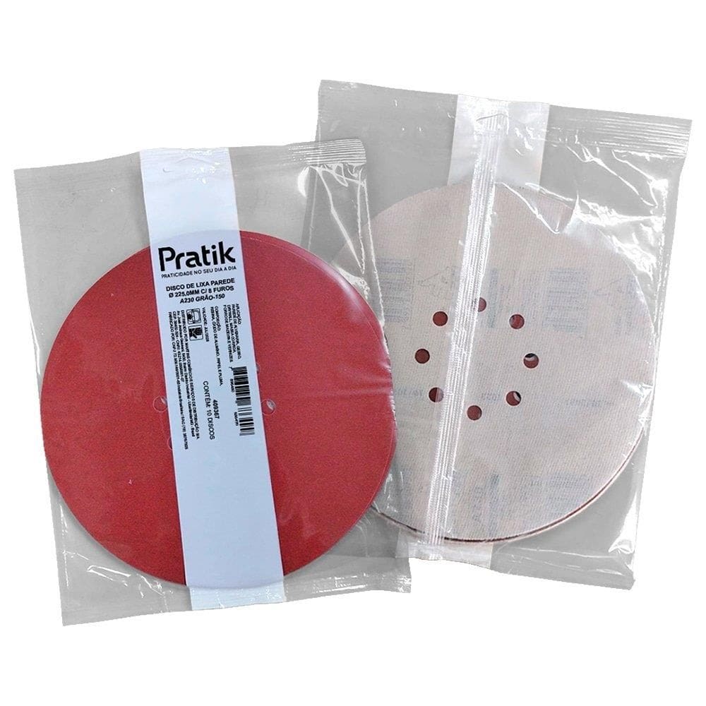 Disco Lixa Massa Pratik A230 | 225mm 8 Furos Fecho de contato G150 - Embalagem com 10 Unidades