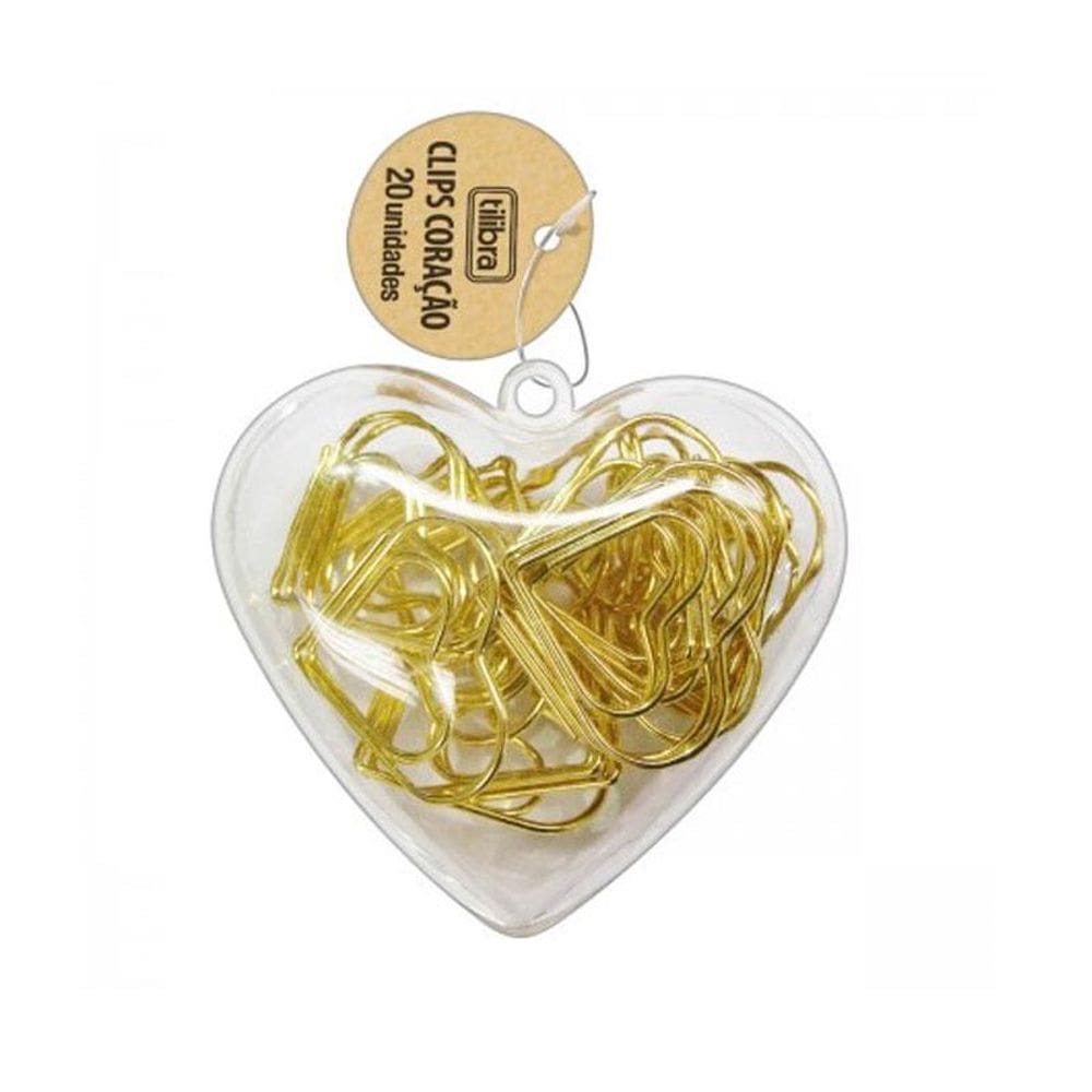 Clips Dourado coração 28mm com 20 unidades 276618 Tilibra
