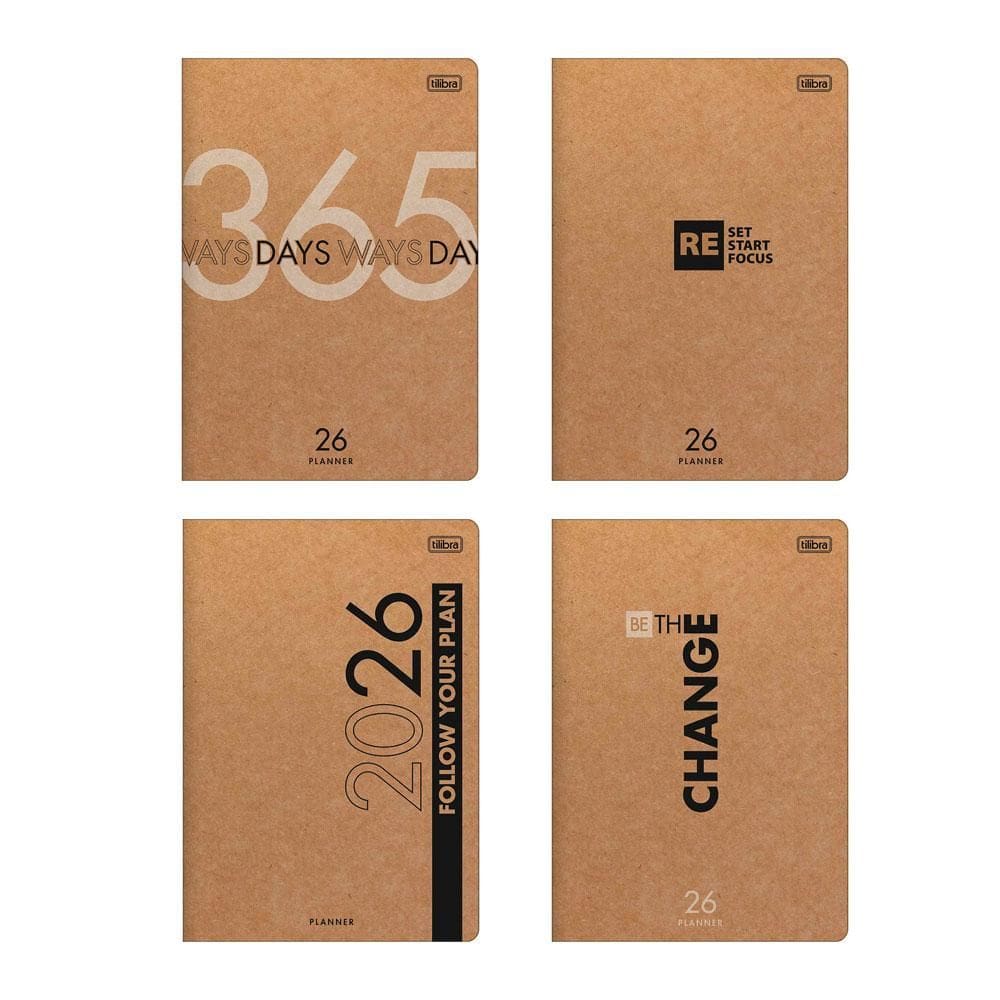 Agenda planner grampeado mensal Kraftwork 2026 Tilibra