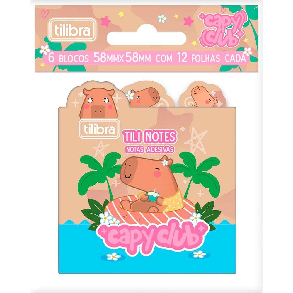 Bloco adesivo Tili Notes Capyclub 58x58mm 6 blocos Tilibra