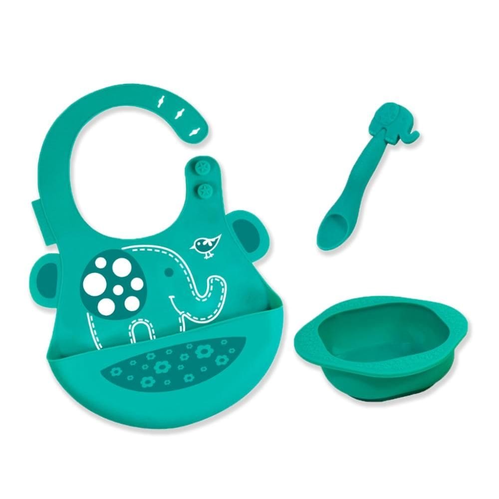 Kit de Alimentação com Tigela 200ml Sem Sucção + Colher e Babador Elefante Ollie – Marcus Marcus