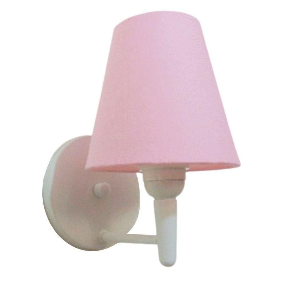 Arandela Cone Md-2004 Base Branco Cúpula Em Tecido 14-14x07cm Rosa Bebê - Bivolt