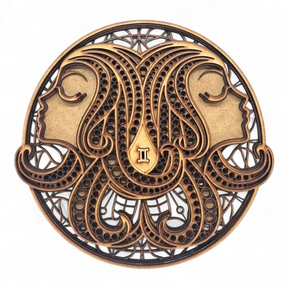 Mandala Signo Gêmeos Enfeite Decorativo de Mdf 17 cm