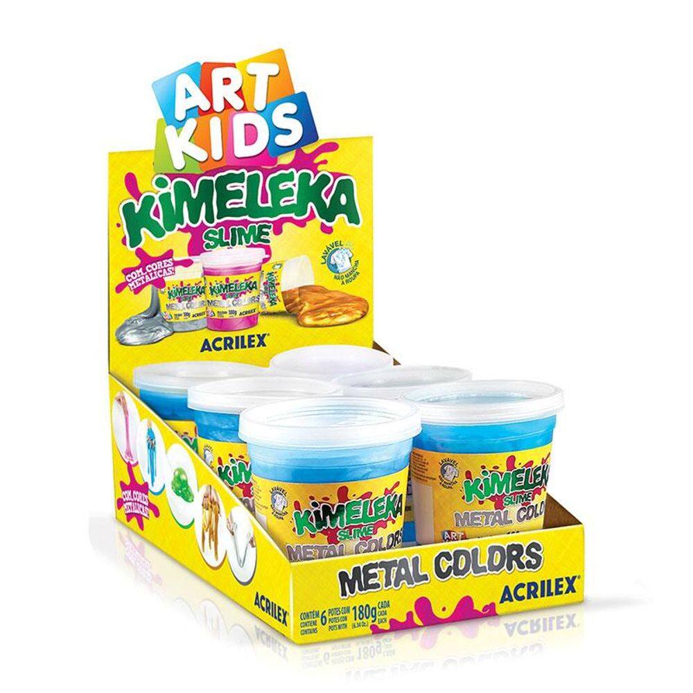 Kimeleka Slime Art Kids metálica 180g Azul 671 com 6 unidades - Acrilex