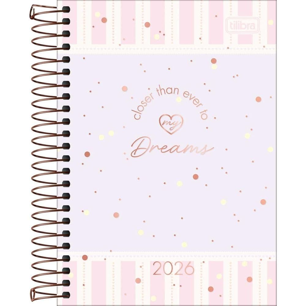 Tilibra - Agenda Espiral Diária 12,9 x 18,7 cm Soho 2026 - Fundo Lilás com Listras Rosa - TILIBRA