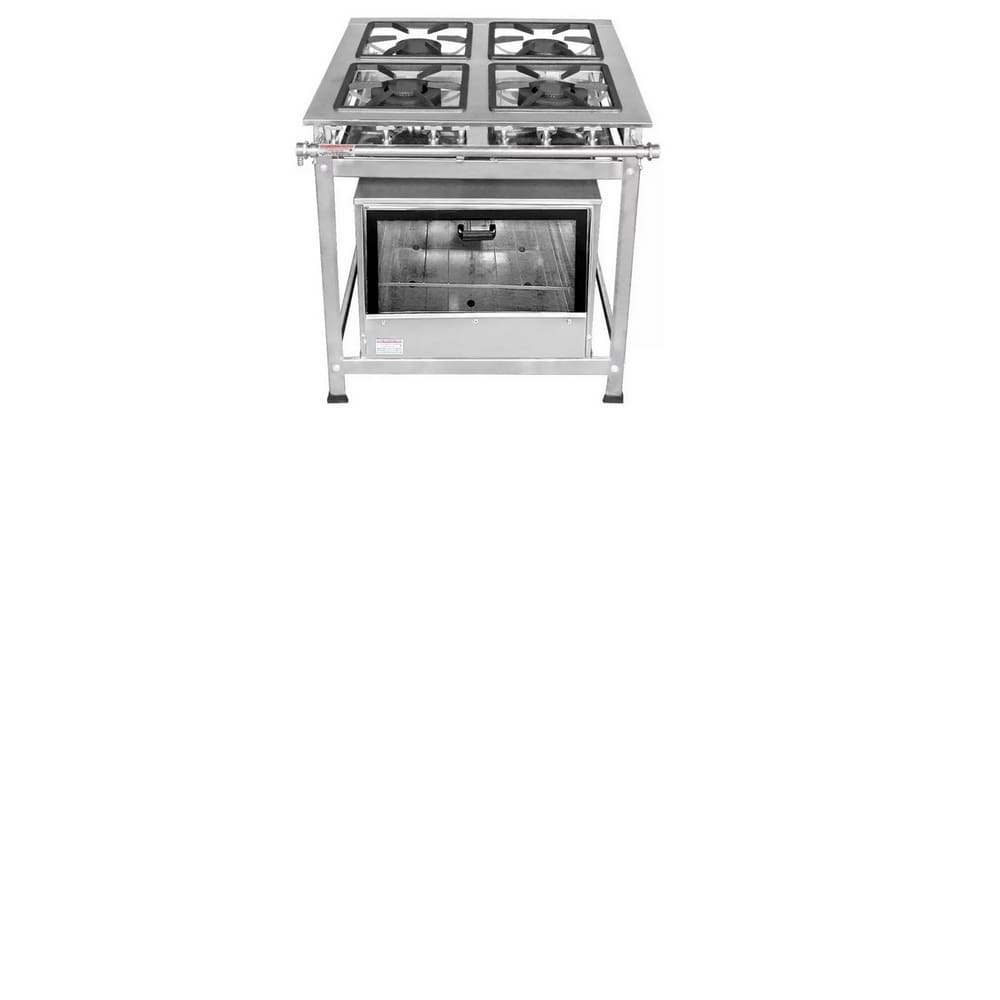 Fogão Industrial 4 Bocas30x30 P5 em Aço Inox com forno Leona
