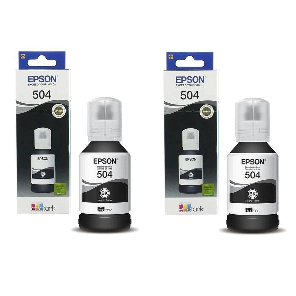 Kit 2 Refil Preto Tinta T504 504 Epson autêntico L4150, L4160, L6161