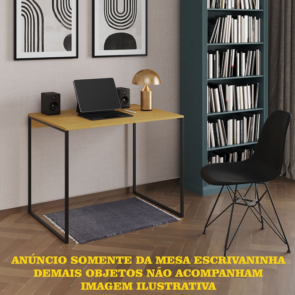 Escrivaninha Industrial Office Canela 90x53 Grécia Base Ferro Preto