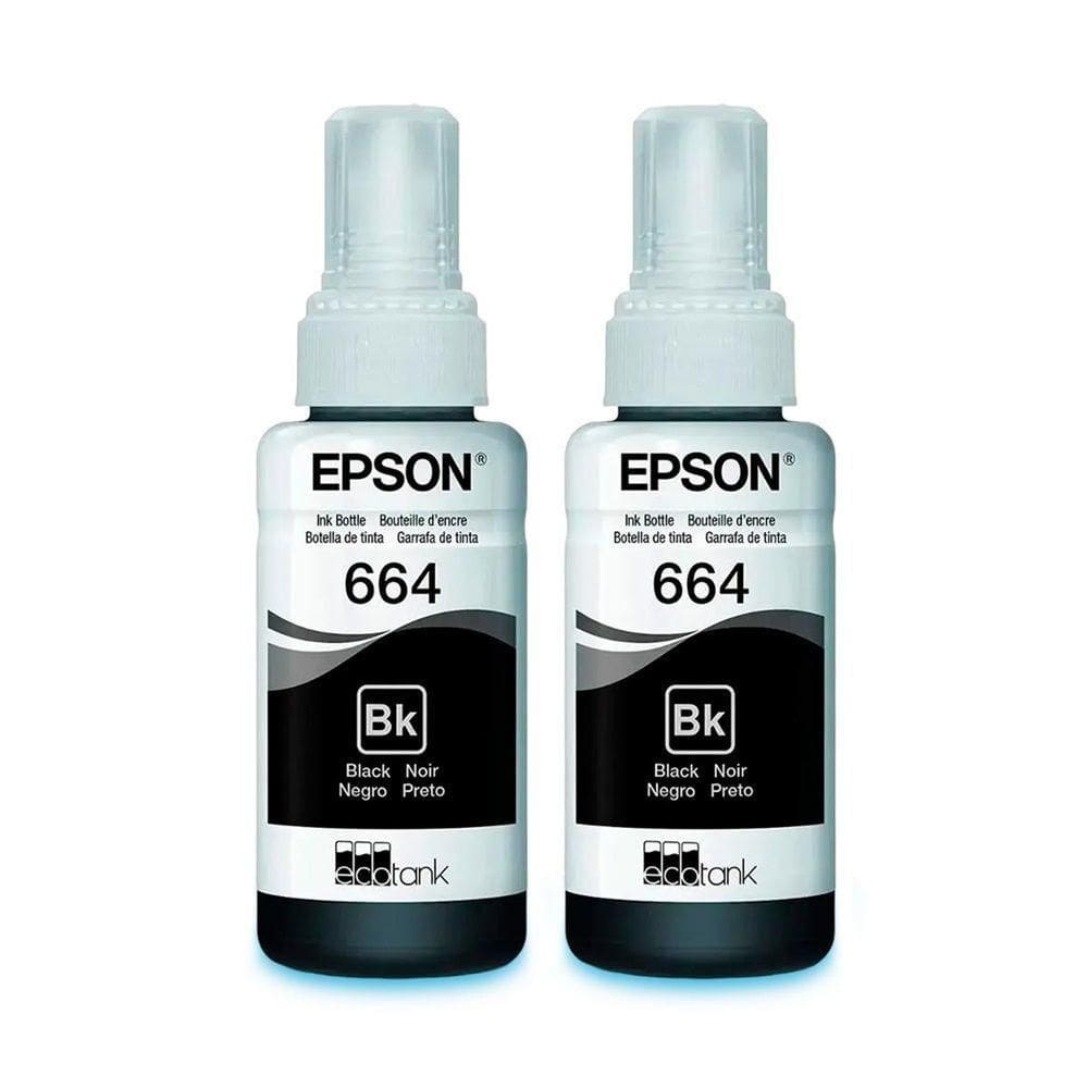 Kit Tinta Epson autêntico T664 664 2 Pretos L395 L380 L375 L220 L455 - Refil