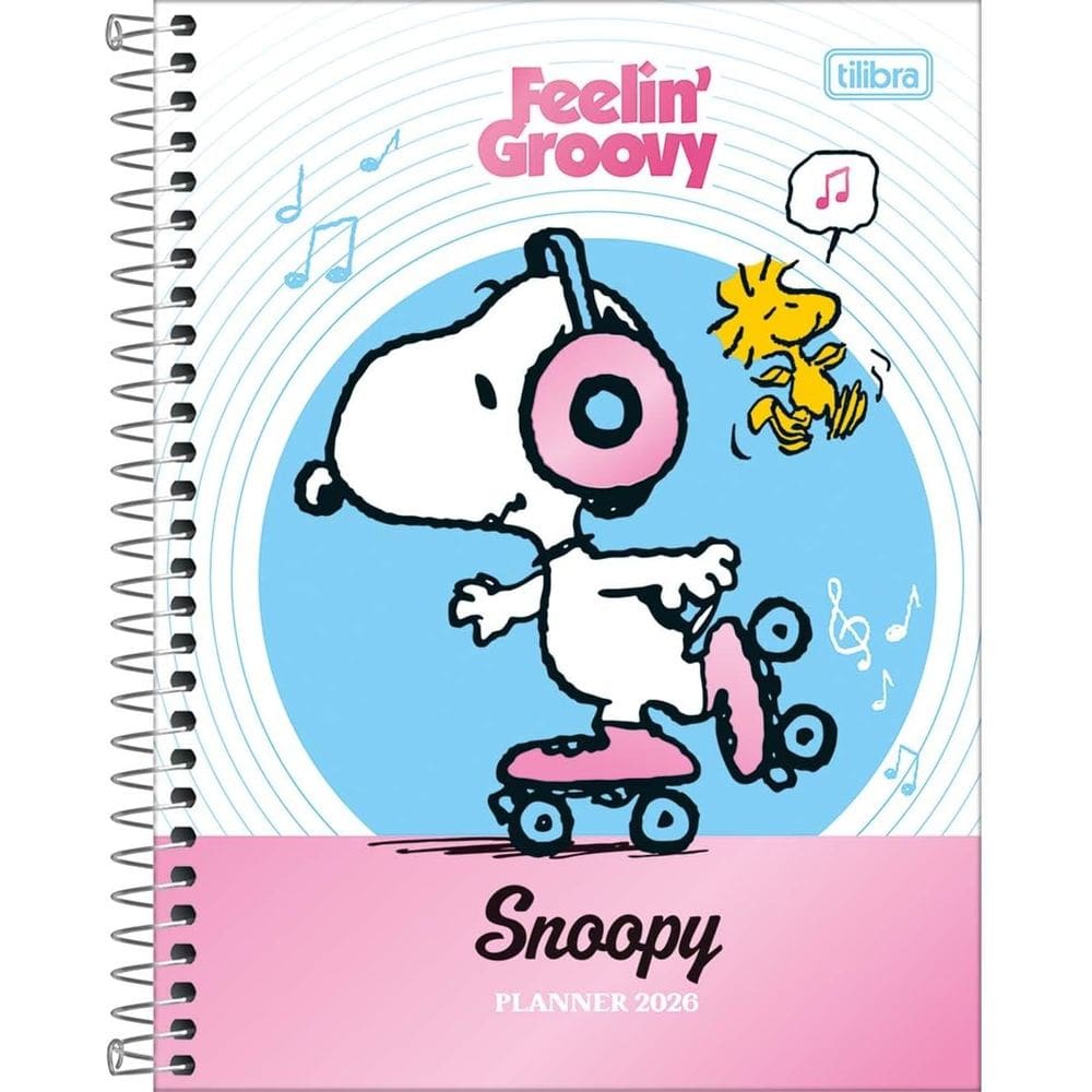 Tilibra - Planner Espiral 17,7 x 24 cm Snoopy 2026 - Snoopy de Patins - TILIBRA