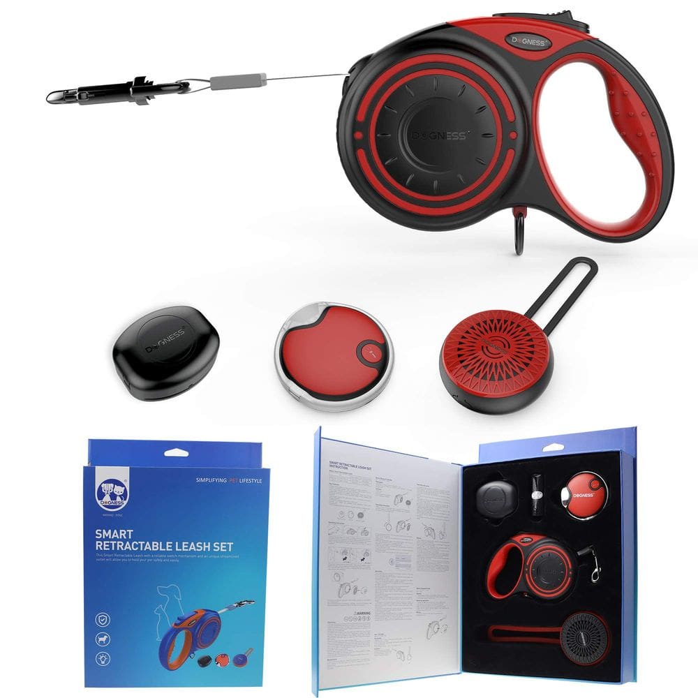 Conjunto de coleiras DOGNESS Smart retrátil vermelho de 4 m com luz LED e alto-falante