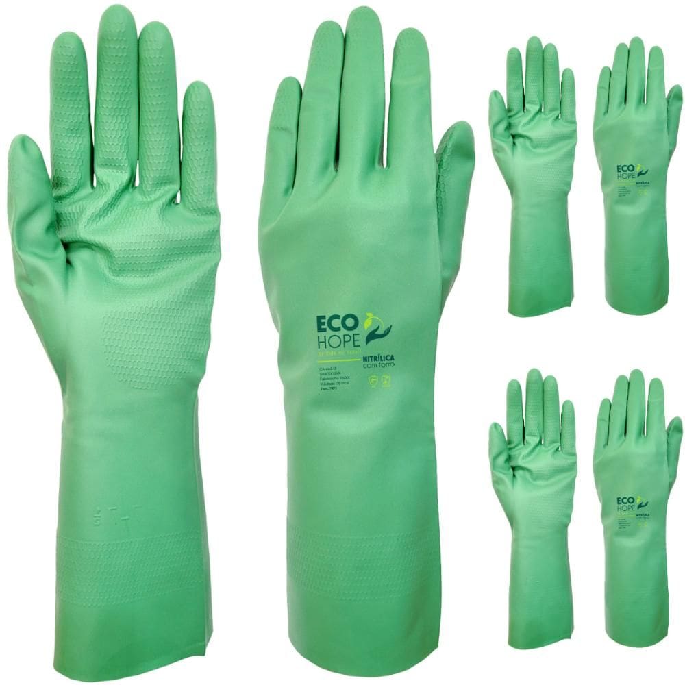 Kit 12 Luva de Segurança Com Forro Para Limpeza Eco Hope Nitrílica Volk