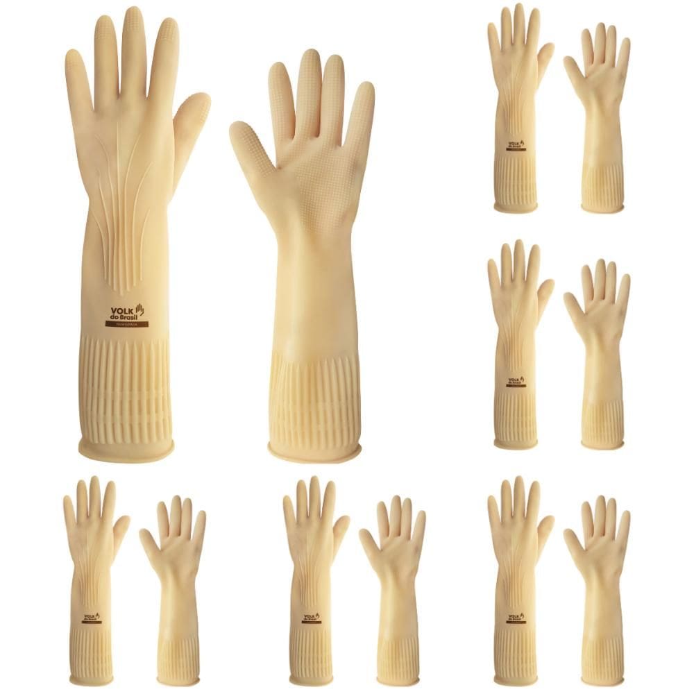 Kit 12 Luva de Segurança Látex Natural Cano Longo Antiderrapante Ranhurada Volk