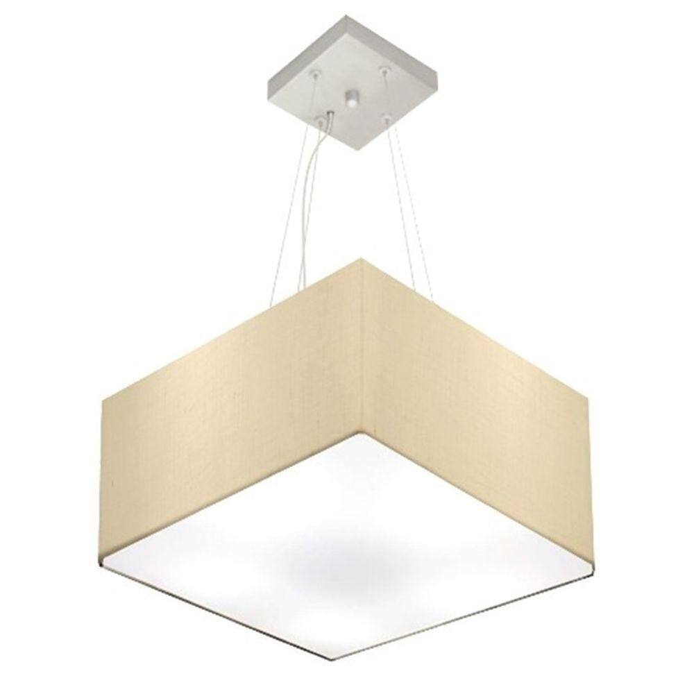 Lustre Pendente Quadrado Md-4005 Cúpula Em Tecido 21/35x35cm Algodão Crú - Bivolt