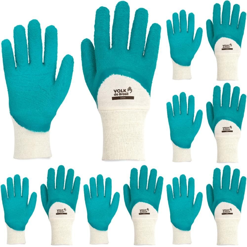 Kit 12 Luva de Segurança Green Látex Corrugado Aderente Volk