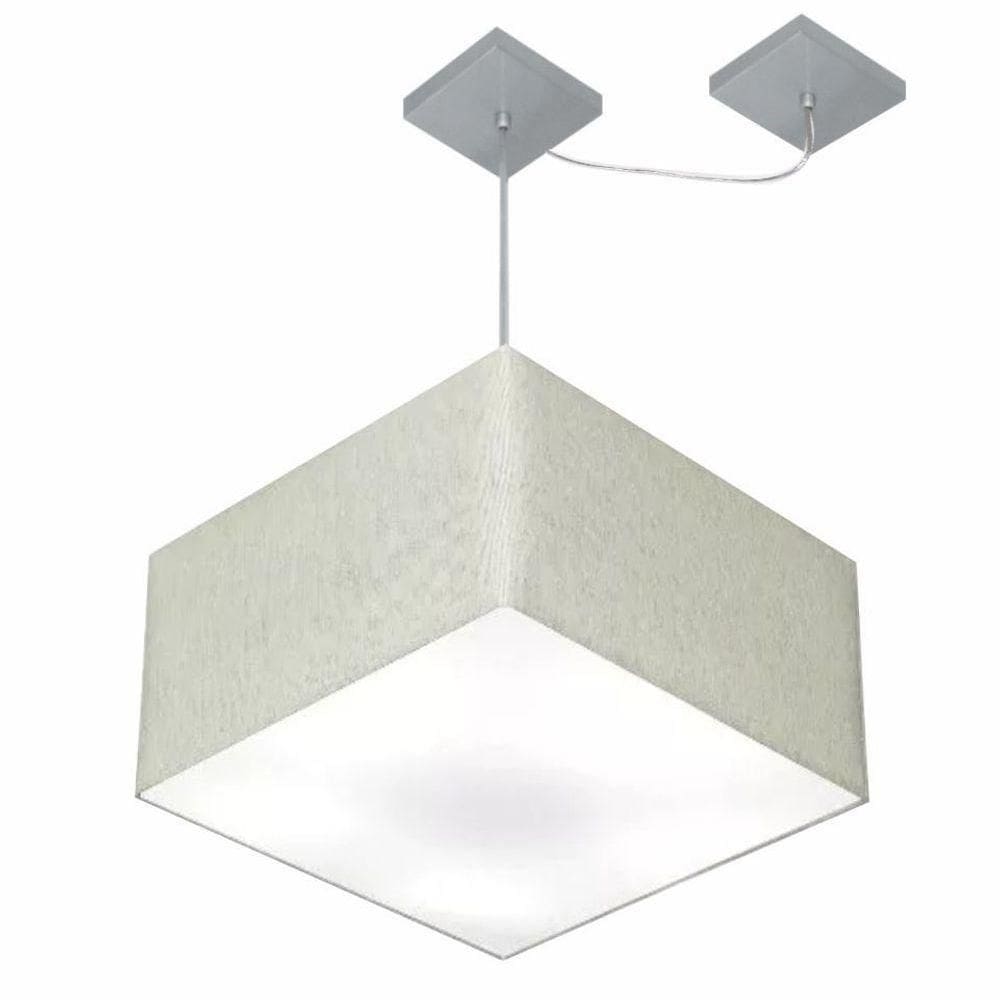 Lustre Pendente Quadrado Com Desvio Md-4270 Cúpula Em Tecido 30/35x35cm Rustico Cinza - Bivolt