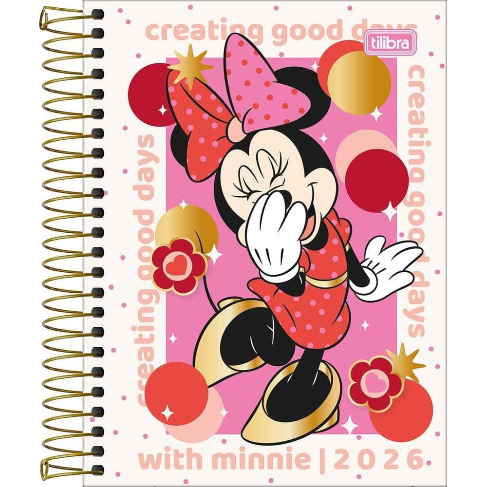 Tilibra - Agenda Espiral Diária 11,7 x 16,4 cm Minnie 2026 - Minnie Bolas Coloridas - TILIBRA