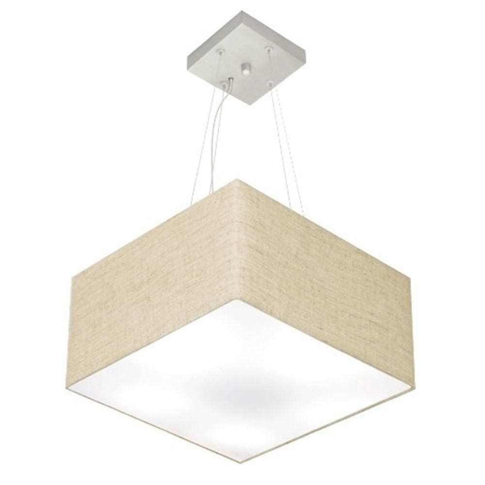 Lustre Pendente Quadrado Md-4005 Cúpula Em Tecido 21/35x35cm Rustico Bege - Bivolt