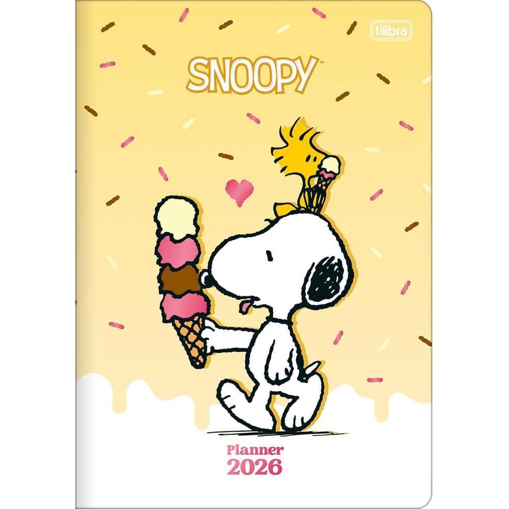 Tilibra - Planner Grampeado 17,8 x 25,4 cm Snoopy 90 G 2026 - Fundo Amarelo - TILIBRA