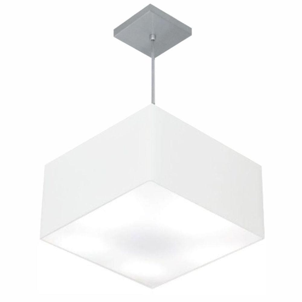Lustre Pendente Quadrado Md-4020 Cúpula Em Tecido 21/35x35cm Branco - Bivolt