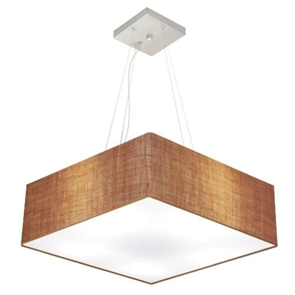 Lustre Pendente Quadrado Md-4137 Cúpula Em Tecido 15/70x70cm Palha - Bivolt