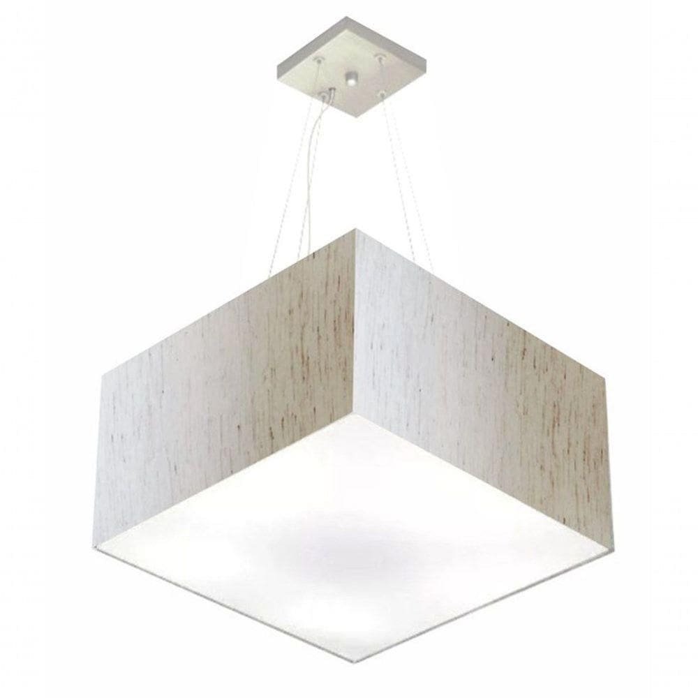 Lustre Pendente Quadrado Md-4075 Cúpula Em Tecido 30/50x50cm Linho Bege - Bivolt