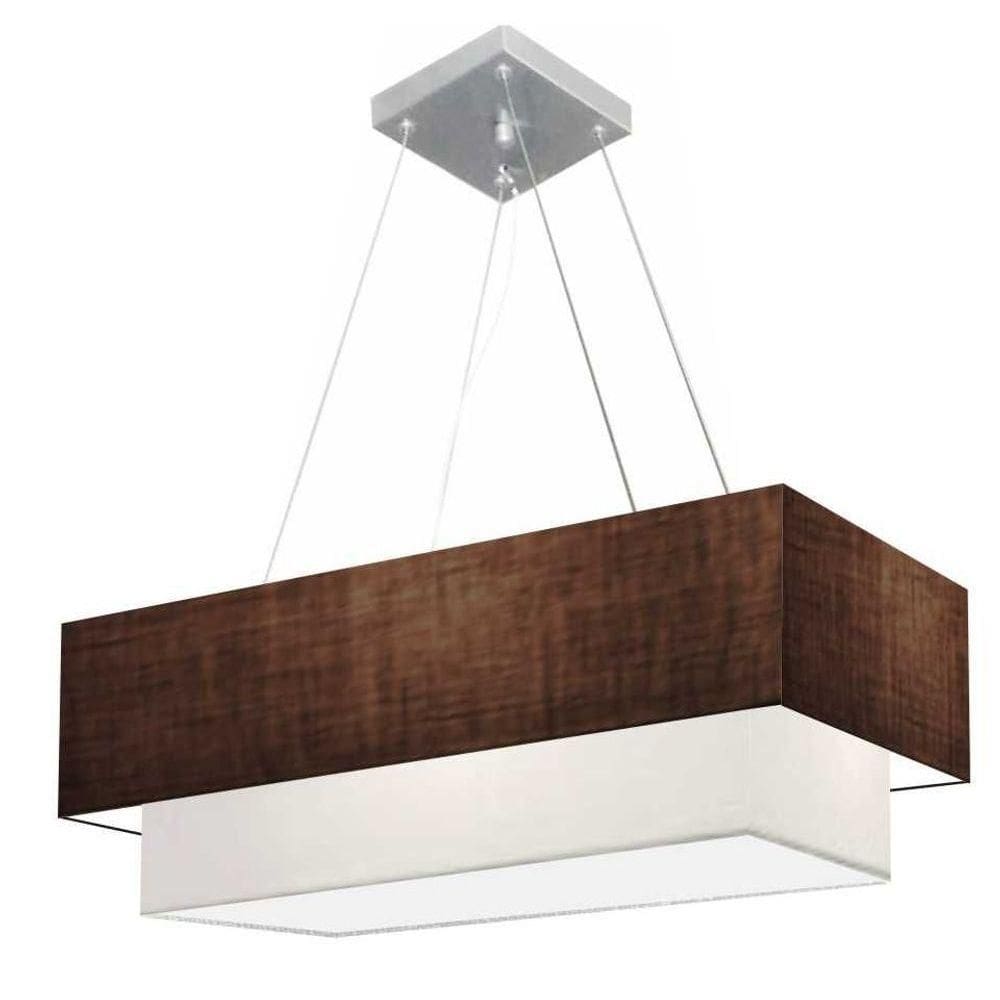 Lustre Pendente Duplo Retangular Vivare Md-4322 Cúpula Em Tecido 99x40cm X 80x30cm - Bivolt Café-branco 127/220v