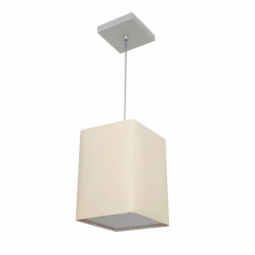 Lustre Pendente Quadrado Md-4007 Cúpula Em Tecido 25/16x16cm Algodão Crú - Bivolt