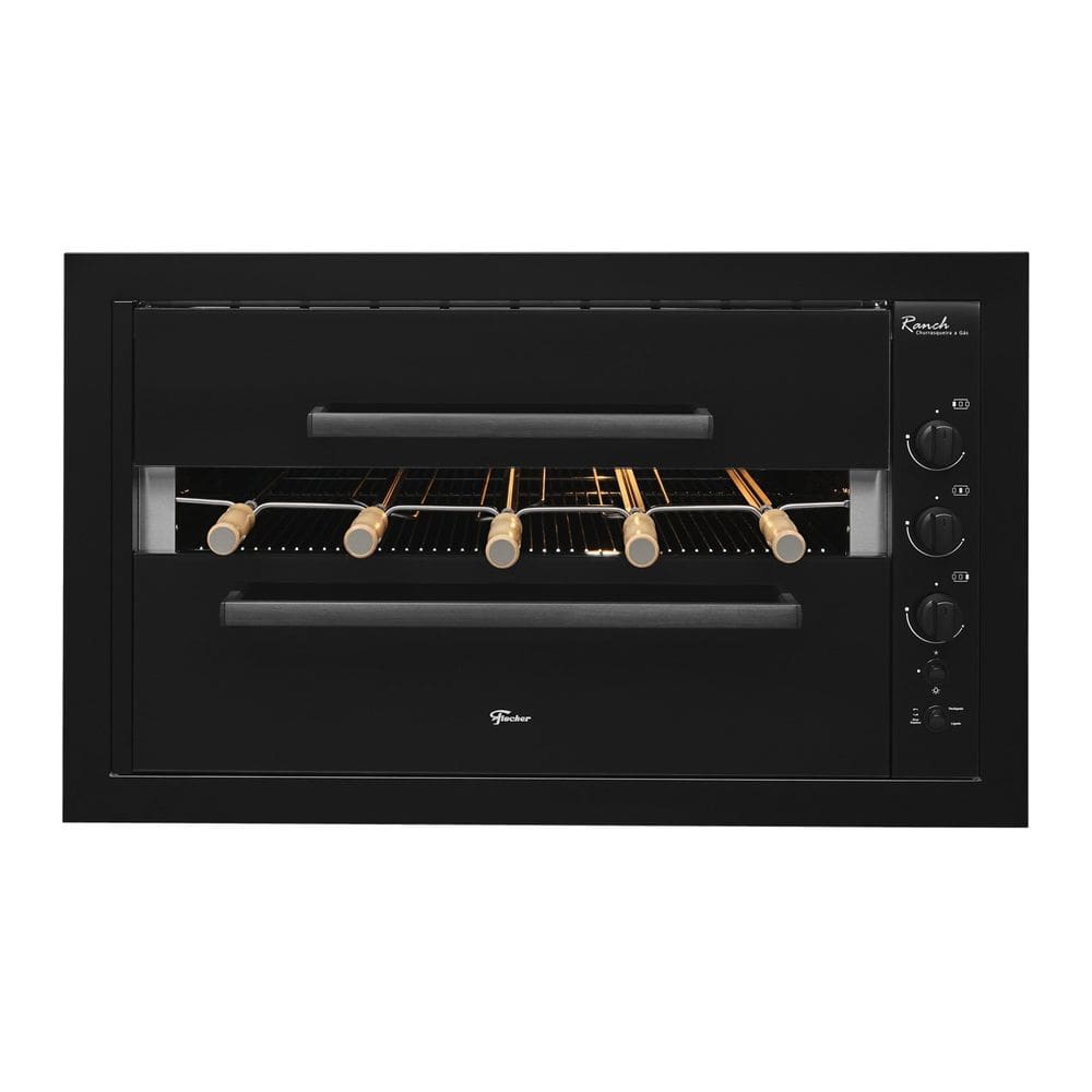 Churrasqueira a Gás Embutir Fischer Ranch 5 Espetos Preta Bivolt 33925