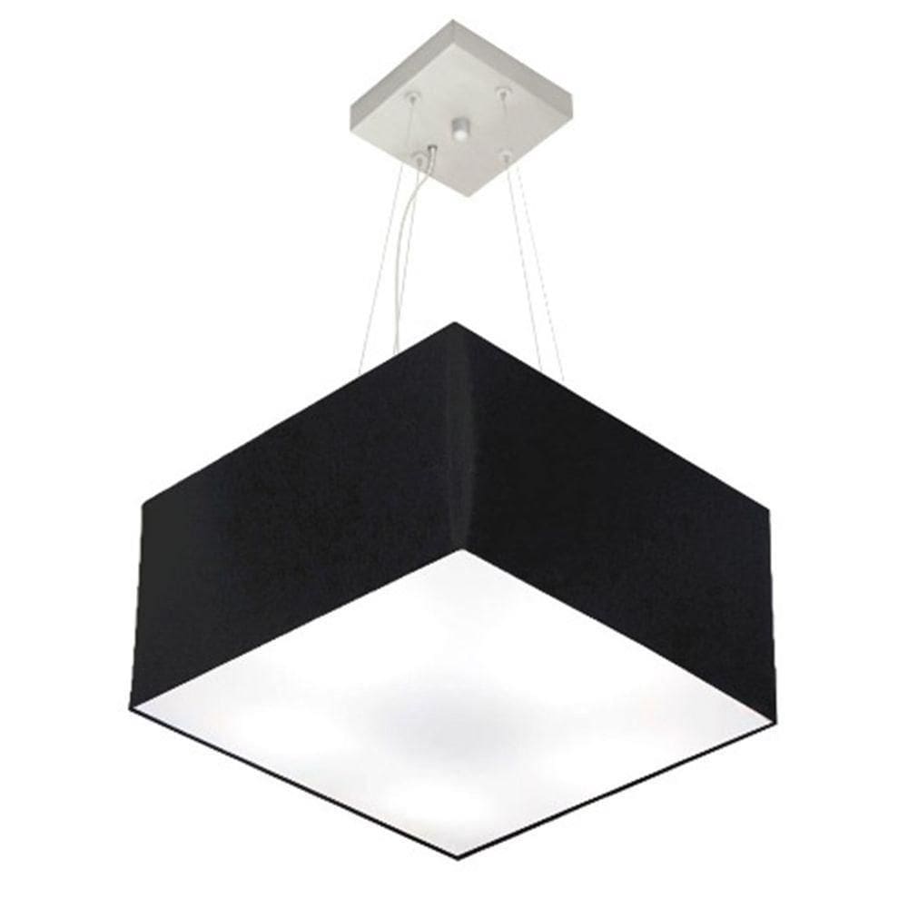 Lustre Pendente Quadrado Md-4005 Cúpula Em Tecido 21/35x35cm Preto - Bivolt