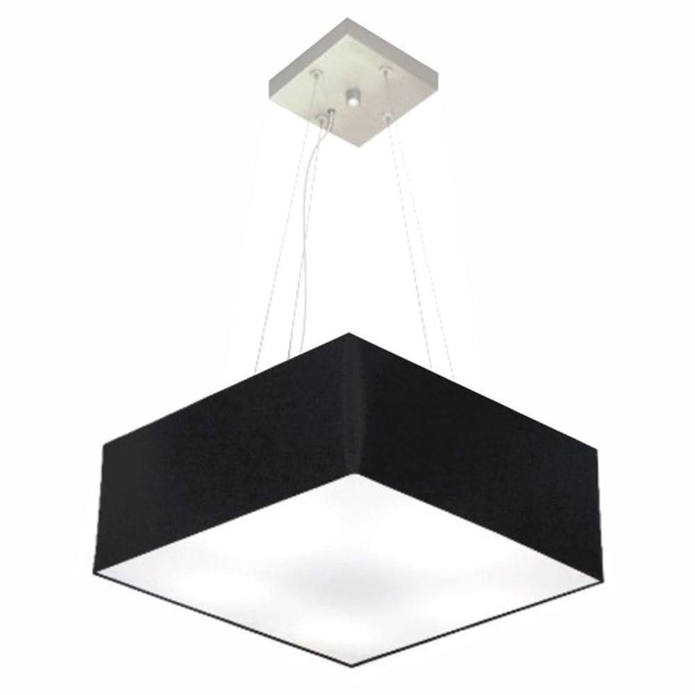 Lustre Pendente Quadrado Md-4196 Cúpula Em Tecido 15/45x45cm Preto - Bivolt