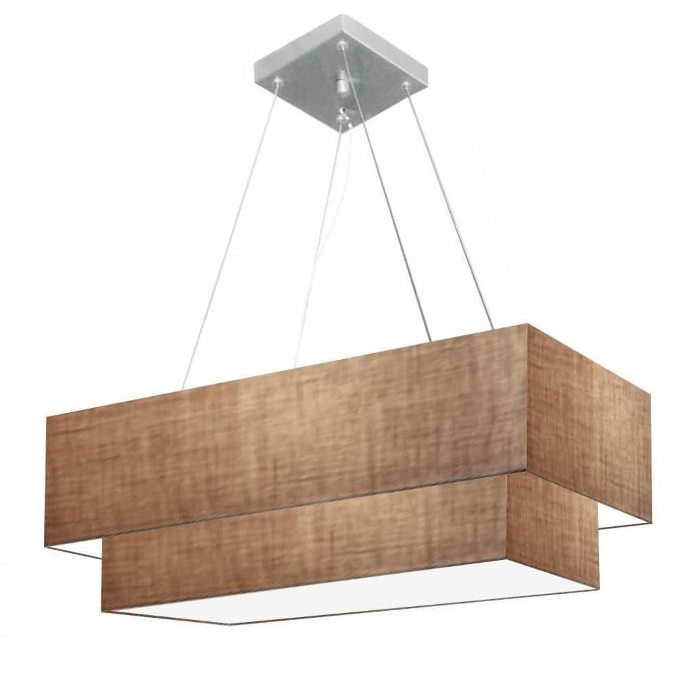 Lustre Pendente Retangular Vivare Md-4138 Cúpula Em Tecido 70x30cm X 60x25cm - Bivolt Palha 127/220v