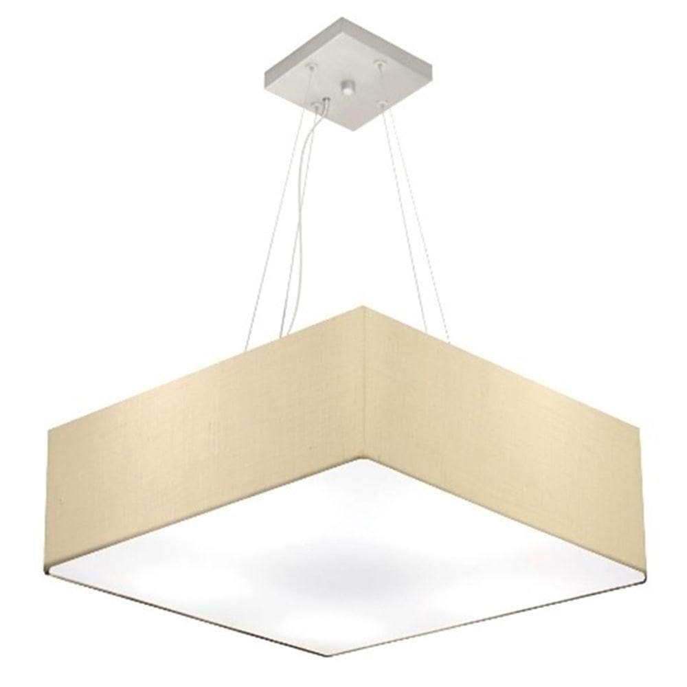 Lustre Pendente Quadrado Md-4137 Cúpula Em Tecido 15/70x70cm Algodão Crú - Bivolt