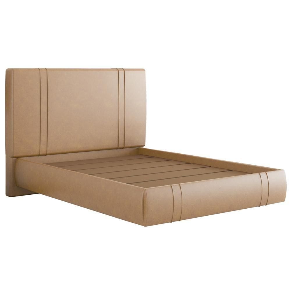 Cama Casal Flutuante Com Cabeceira 140cm Astra S04 Couríssimo Bege - Lyam Decor