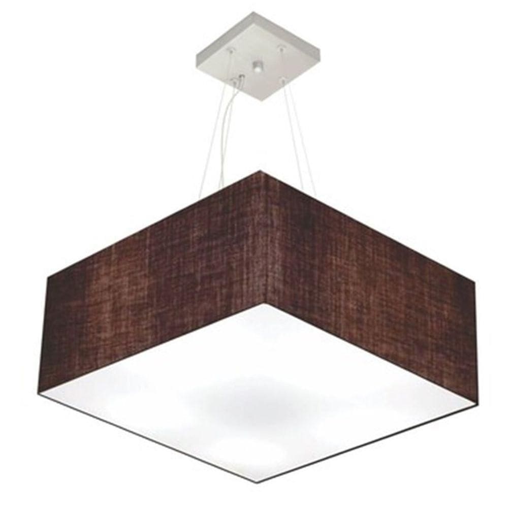 Lustre Pendente Quadrado Md-4040 Cúpula Em Tecido 21/50x50cm Café - Bivolt