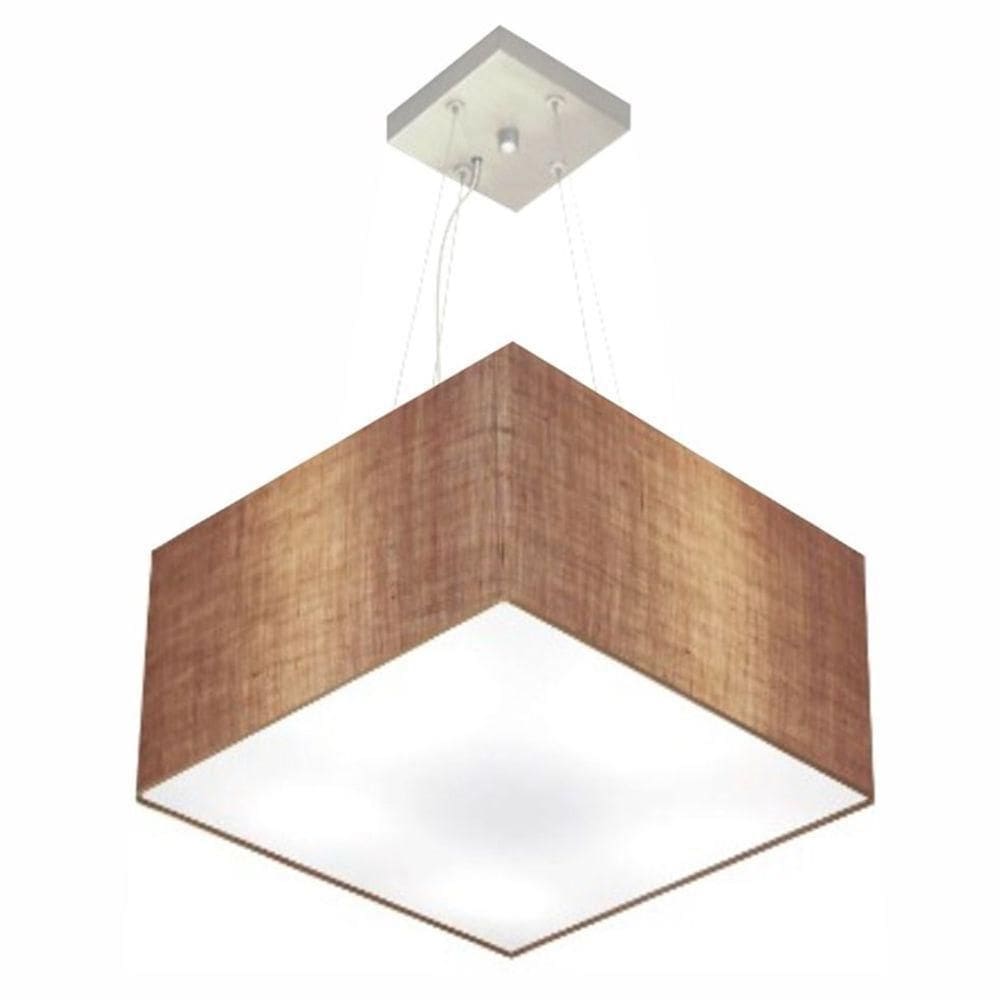 Lustre Pendente Quadrado Md-4195 Cúpula Em Tecido 25/40x40cm Palha - Bivolt