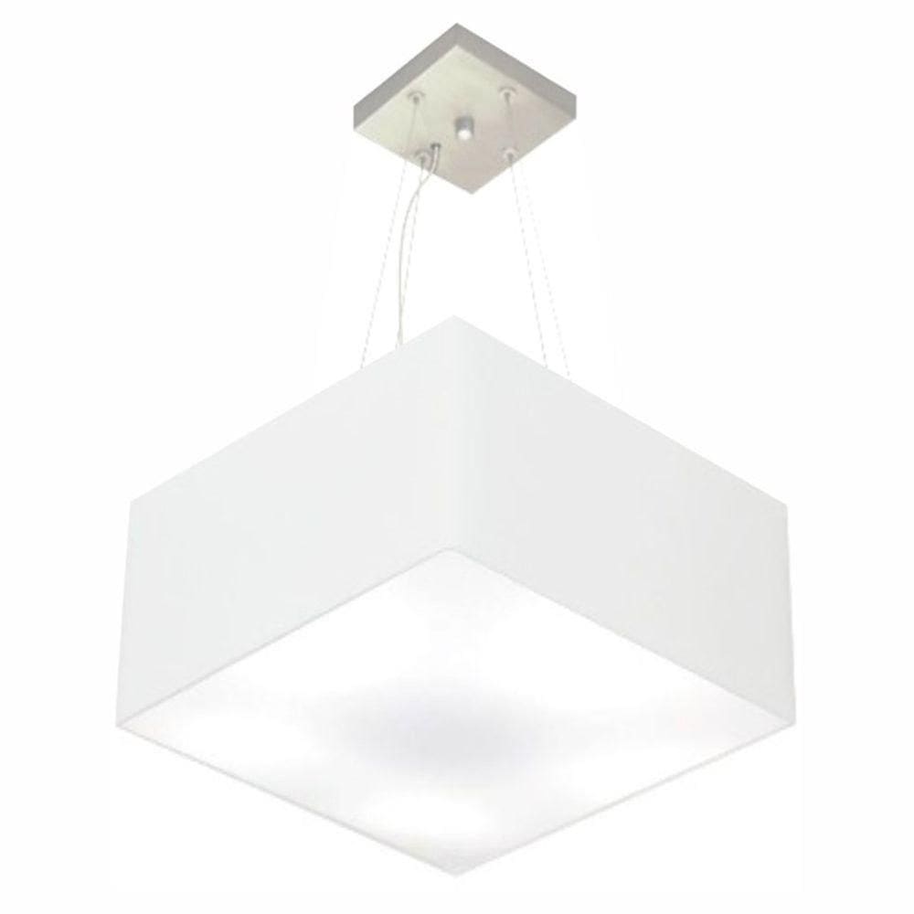 Lustre Pendente Quadrado Md-4197 Cúpula Em Tecido 25/45x45cm Branco - Bivolt