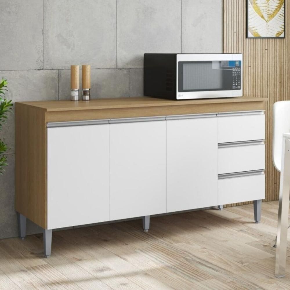 Balcao De Cozinha Virginia 3pt 1,50m Amendoa Branco