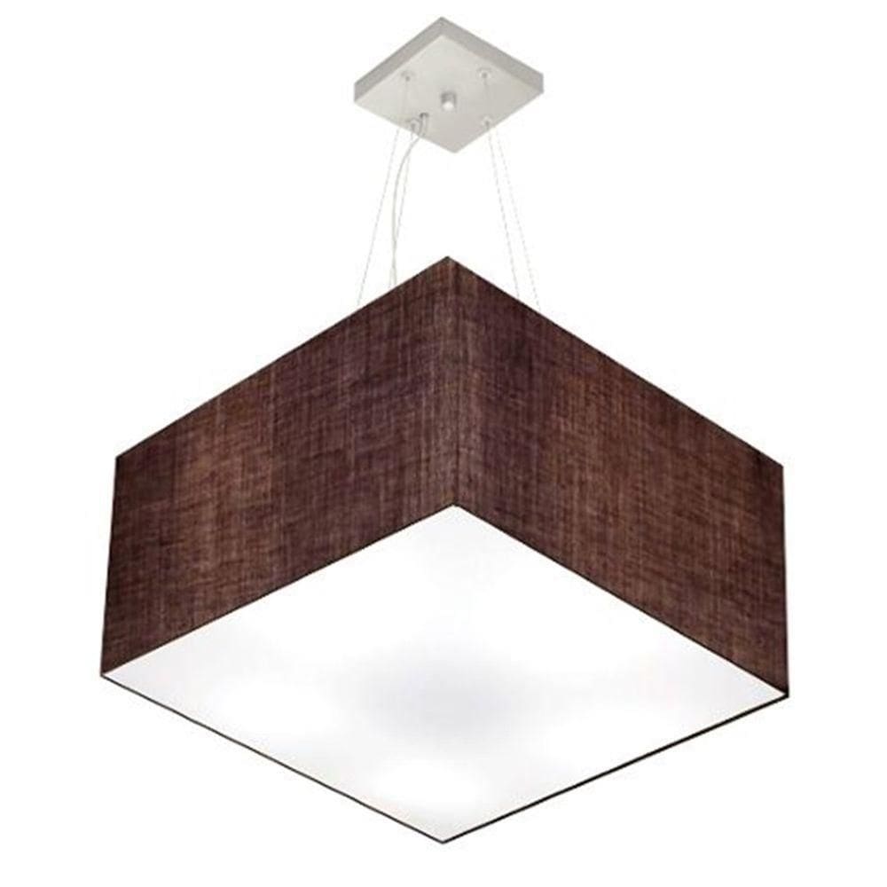 Lustre Pendente Quadrado Md-4075 Cúpula Em Tecido 30/50x50cm Café - Bivolt