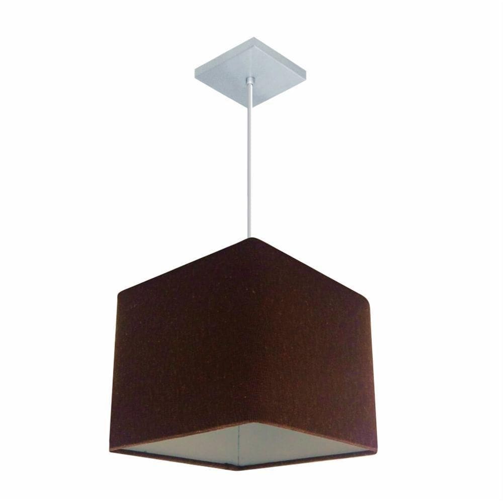 Lustre Pendente Quadrado Md-4058 Cúpula Em Tecido 21/25x25cm Café - Bivolt